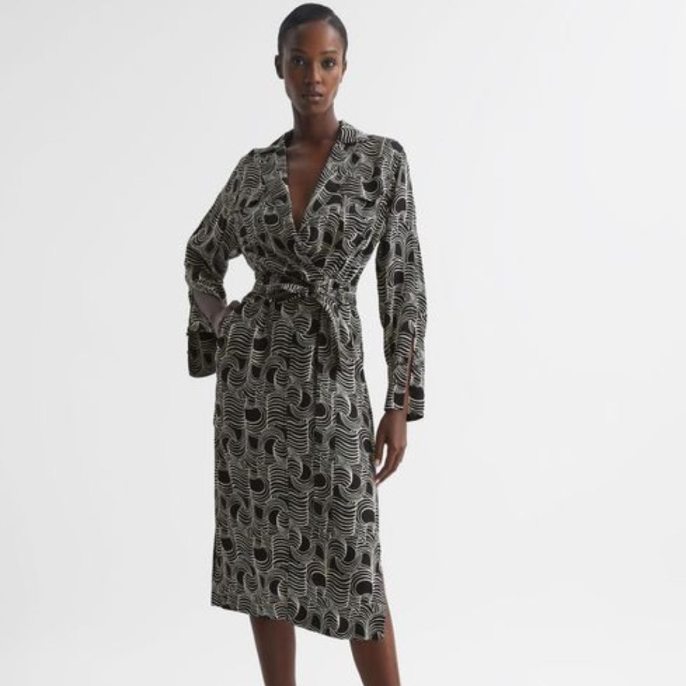NWT REISS GEORGINA SWIRL PRINT MIDI DRESS US 2 / UK 6
